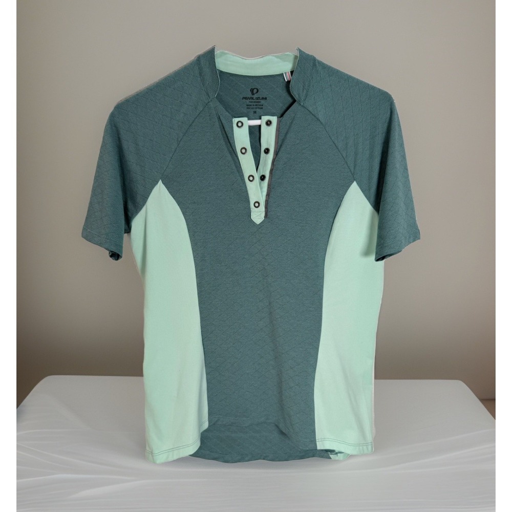 PEARL IZUMI Cycling Jersey Womens 1/4 Snap Sz Medium Short Sleeve Mist Green